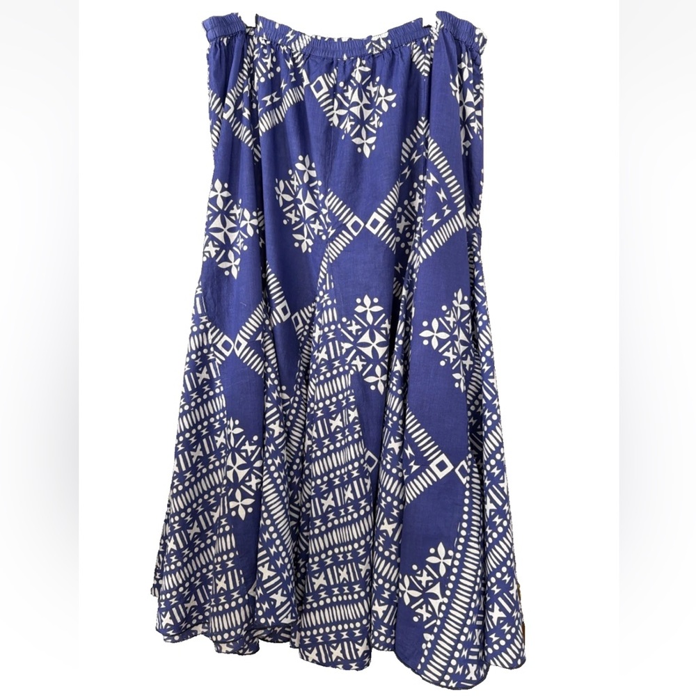 Soft Surroundings Maxi Skirt Blue Geometric Print Size Lg Elastic Waist Bohemian - Picture 2 of 8